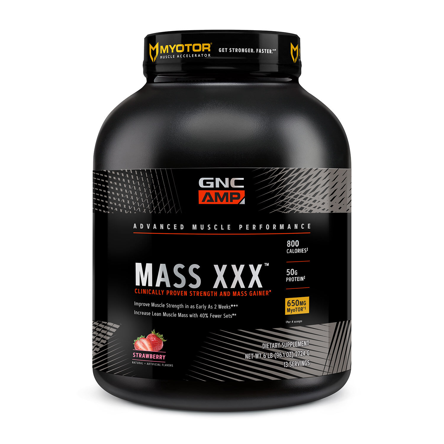 GNC AMP Mass XXX Strawberry with MyoTor Front Tub